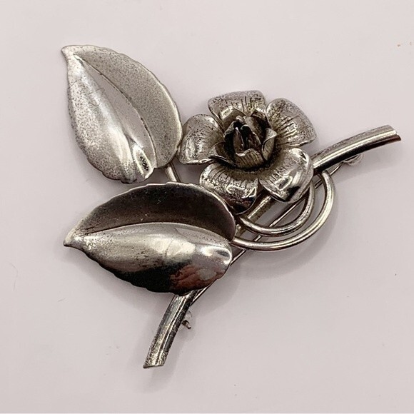 Forster vintage sterling silver flower and leaves on a branch brooch pin - Picture 10 of 10